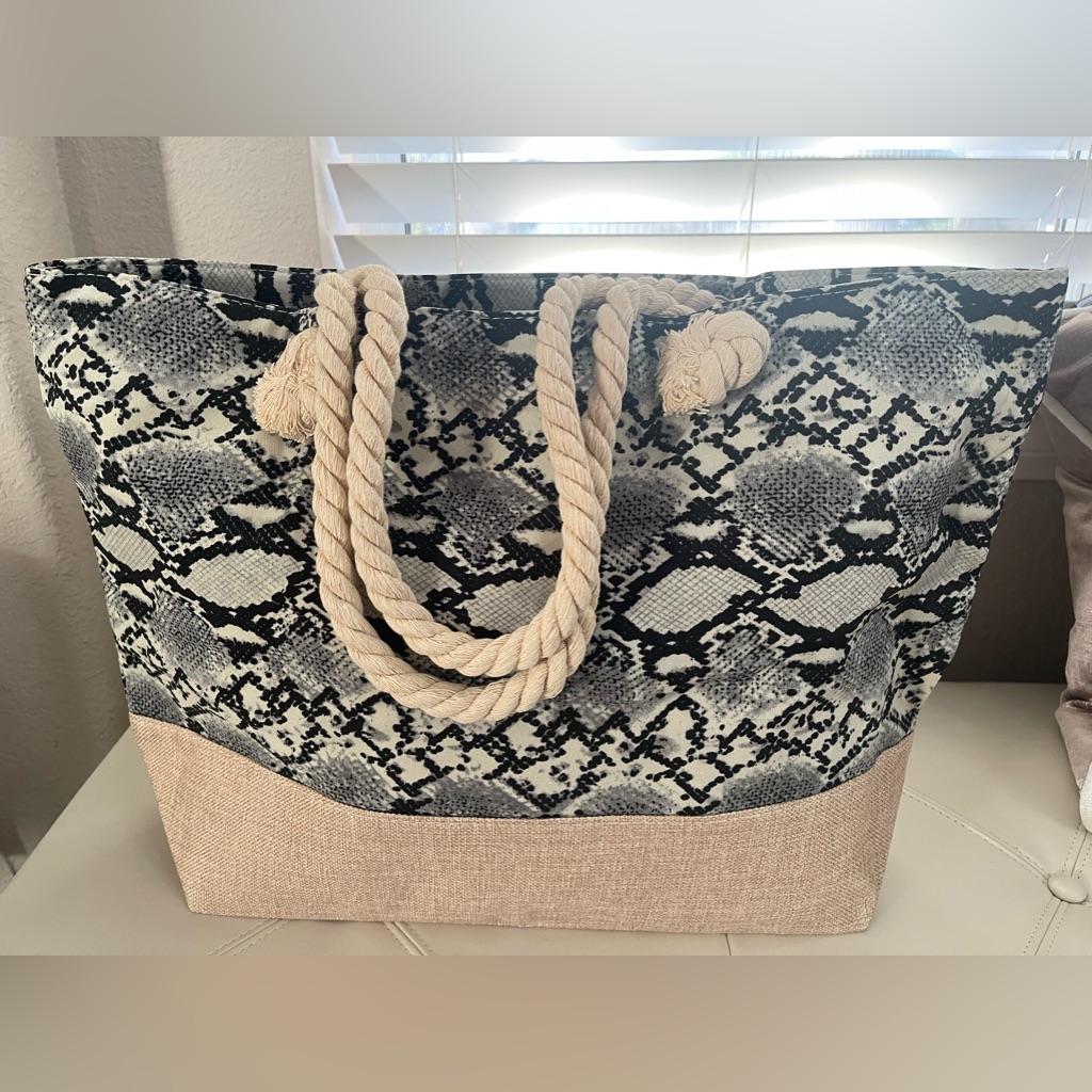 Python Print Tote Bag With Chic Rope Strap